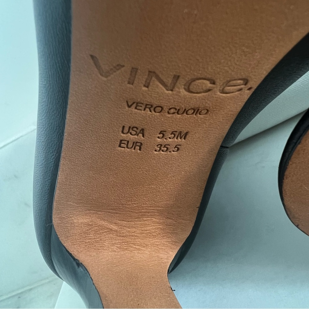 Vince Women’s Elsie Black Leather Peep Toe Ankle Booties Pumps Heel Stretch 5.5 - Picture 10 of 12